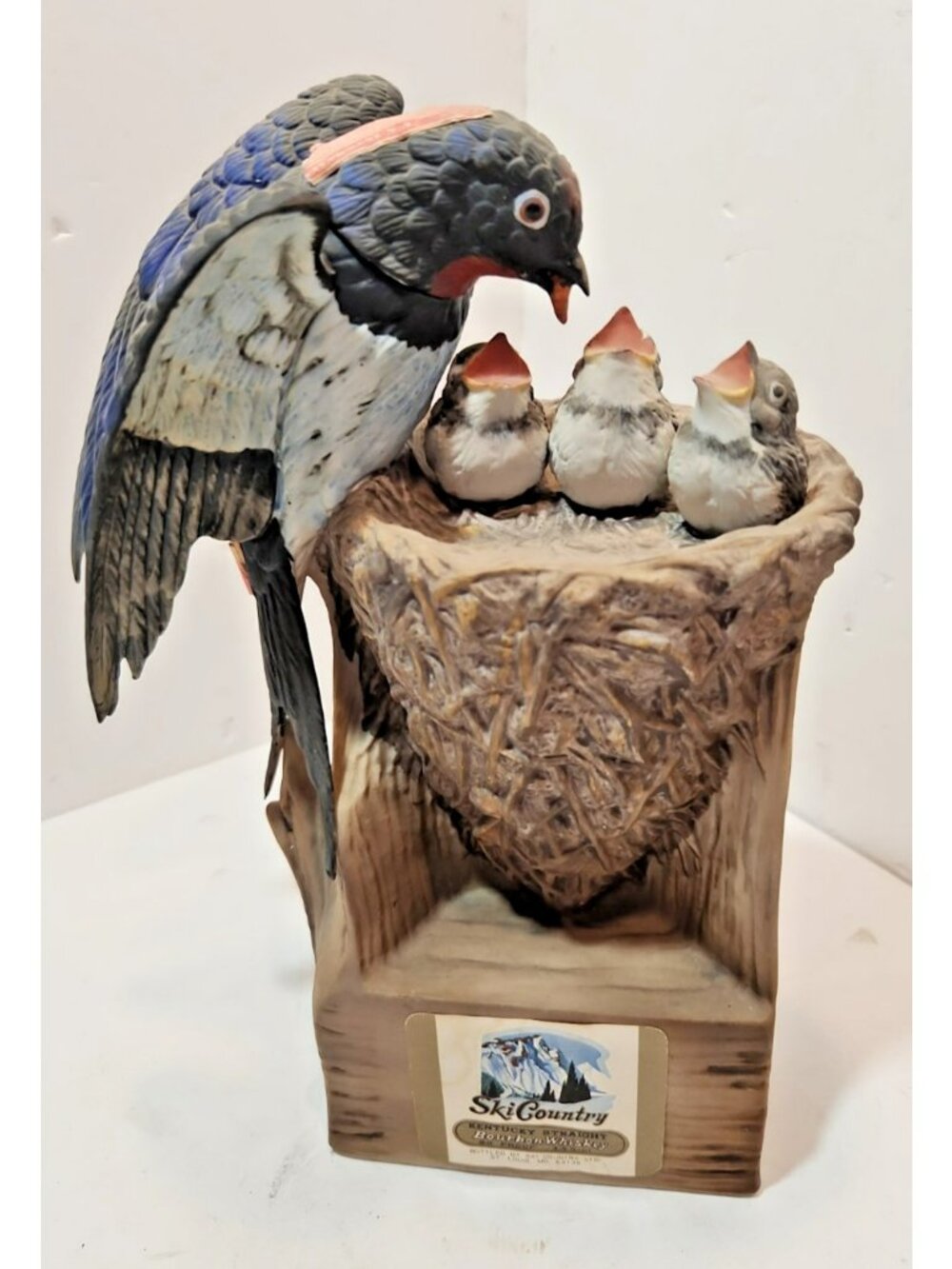 Vtg 1977 Ski Country Barn Swallow With Baby Birds Shaped Ceramic Decanter Empty